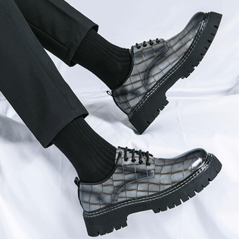 Men's Patent Leather Business Oxford Shoes Classic Round Toe Shiny Checkered Comfortable Dress Loafers Low Top Work Dress Shoes3