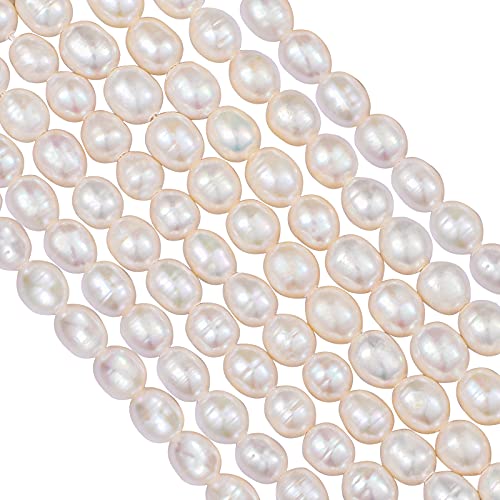 2 Strands Natural Genuine Freshwater Cultured Pearl Natural Oval Freshwater Pearl Beads for DIY Crafts Making Jewelry Bracelets Necklaces Earrings (White, 5 to 6 mm, 6 to 7 mm)