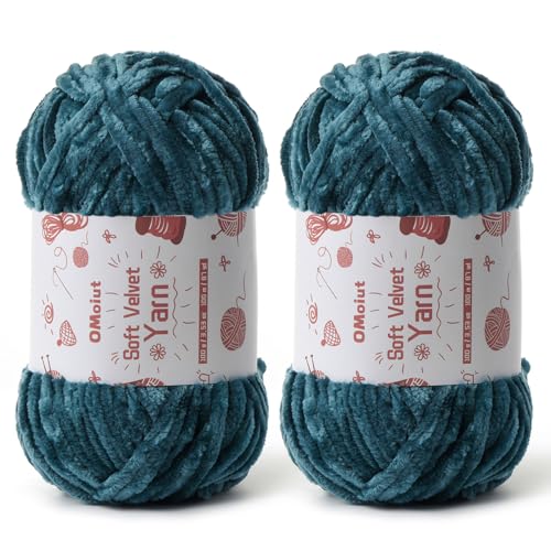 Image of 2x100g Fluffy Velvet Chenille Yarn for Crocheting and Knitting, 80m (87.5yd) Baby Yarn for Crocheting Soft, Crochet Chunky Yarns Amigurumi Yarns (2 Sapphire Blue)