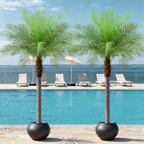 Image of 8ft Artificial Phoenix Palm Tree, Faux Coconut Silk Tropical Fake Palm Plant for Indoor Outdoor Home Office Patio Bathroom Pool Coastal Decor(Set of 2)