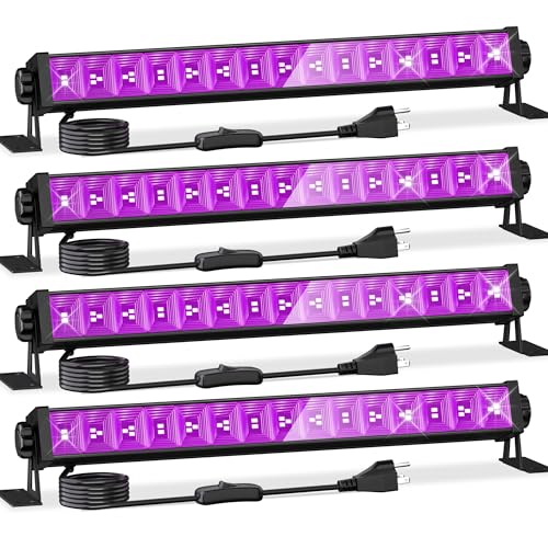 4 Pack LED 42W Black Lights, Blacklight Bars with Plug+Switch+6ft Cord, Light Up 24x24ftx4, Blacklight for Glow Party, Fluorescent Poster, Body Paint, Halloween Decorations, Bedroom, Stage