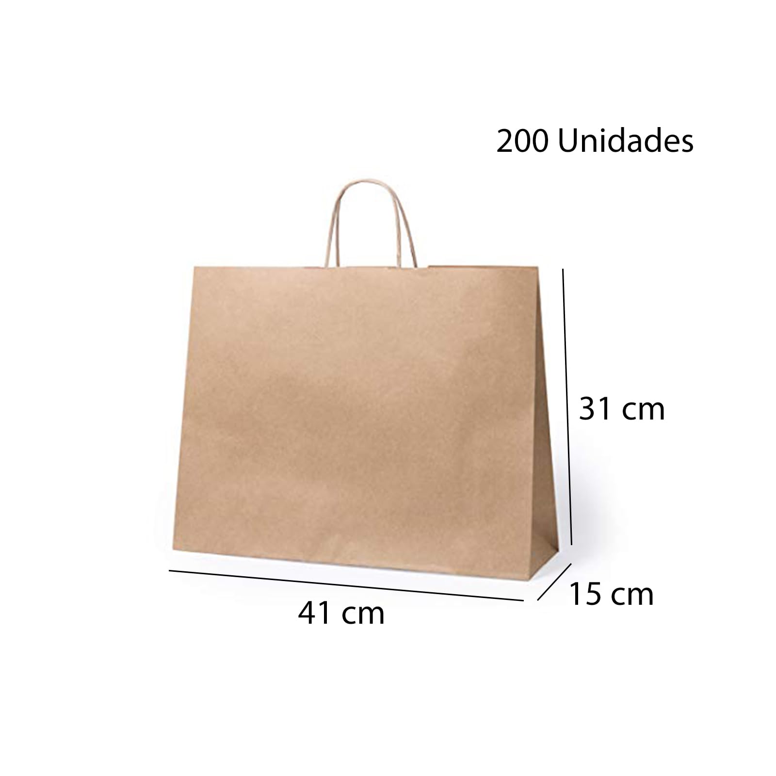Bolsas para regalos, bolsas de papel kraft con asas, bolsas para regalar en diferentes tamaños, bolsas de papel para tiendas y comercios (41 x 31 x 15 cm, 200 Bolsas)