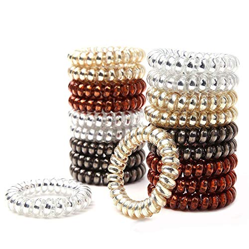 Spiral Hair Ties, Coiled Hair Ties, 20 pcs Phone Cord Hair Ties, Plastic Spiral Traceless Hair Ties for Girls Teens Toddlers and Women(Pack of 20)
