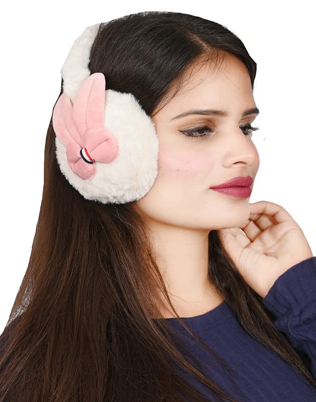 dressify Women's/Ladies/Girl's Premium Bow Earmufuffs, Winter Windproof Girls Ear Warmer Plush Ear Muffs with Hairy Rabbit Ear -White Color-picture-6