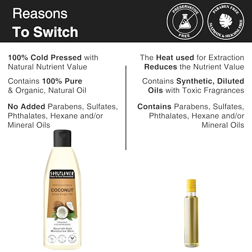 Image of Soulflower Extra Virgin Coconut Oil | Clinically Proven for Hair Growth, Moisturizer, Damage Repair, Anti-Frizz, Baby & Body Massage | 100% Pure, Ecocert Organic Certified, No Mineral Oil, 120ml