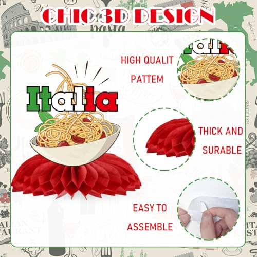 Image of Italian Themed Party Decorations - 9 Pcs Italian Party Decorations Honeycomb Centerpieces for Tables, Flag Red White and Green Italian Birthday Party Supplies