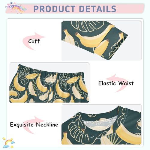 ALAZA Banana Leaf Palm Leveas 2 Piece Pajama Set Long Sleeve Top and Pants Sleepwear Unisex4