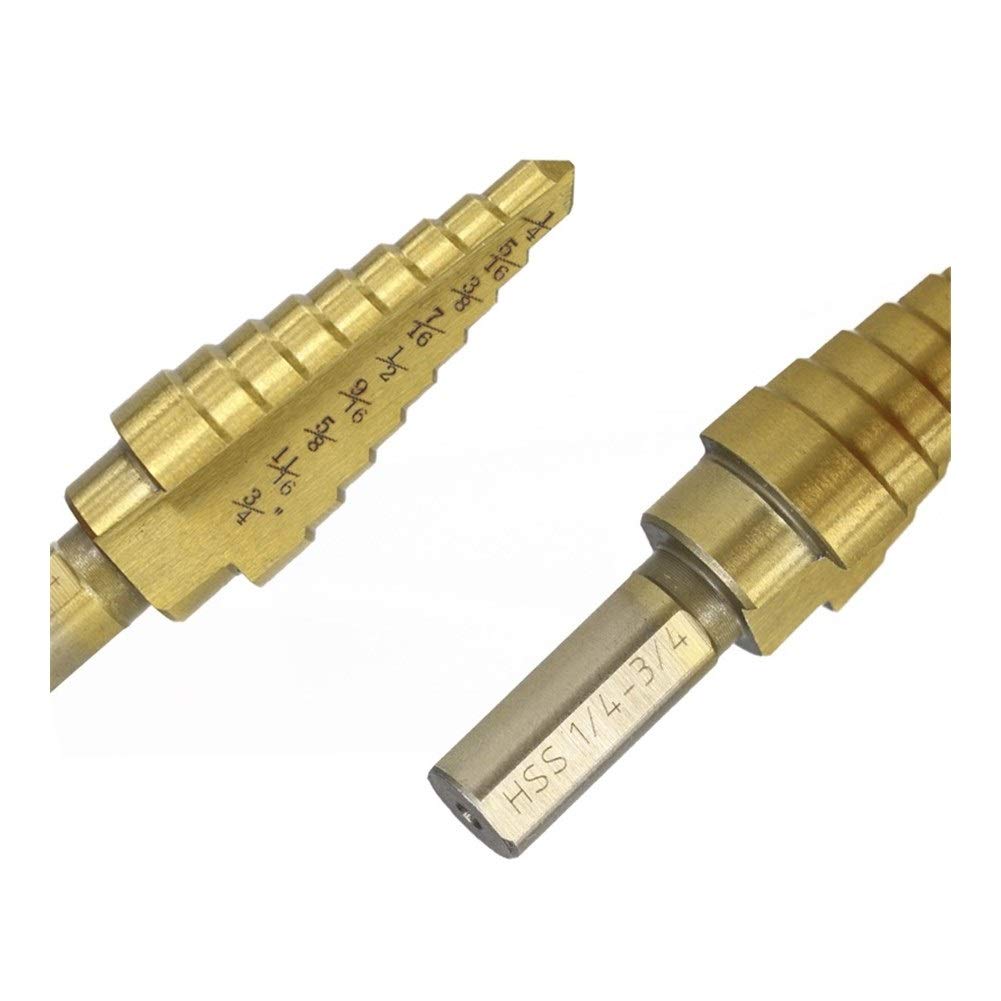 Wiertła stopniowe 1/8 "-3/4" Calowe wiertło stopniowe Wiertło HSS ne pokryte tytanem Wiertło do otworów w drewnie/metalu Wiertło stopniowe (kolor: okrągły zestaw z torbą) (zestaw sześciokątny z torb