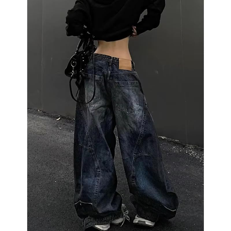 Unisex Fashion High Waist Straight Baggy Jeans for Women Vintage Gothic Leg Drawstring Y2K Scrawl Denim Pants4