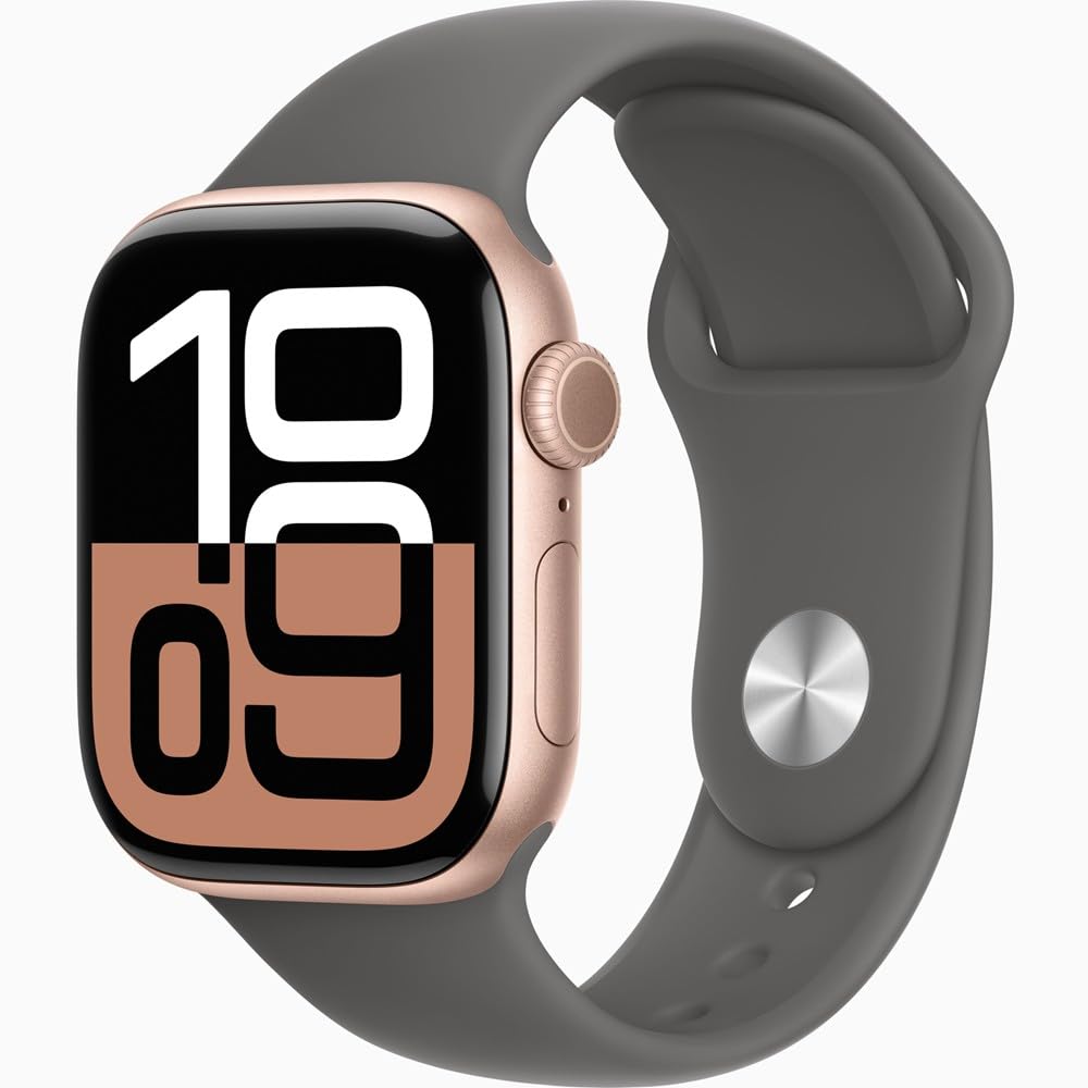 Apple Watch Series 10 [GPS + Cellular, 42mm] - Rose Gold Aluminum Case with Stone Gray Sport Band, M/L (Renewed)