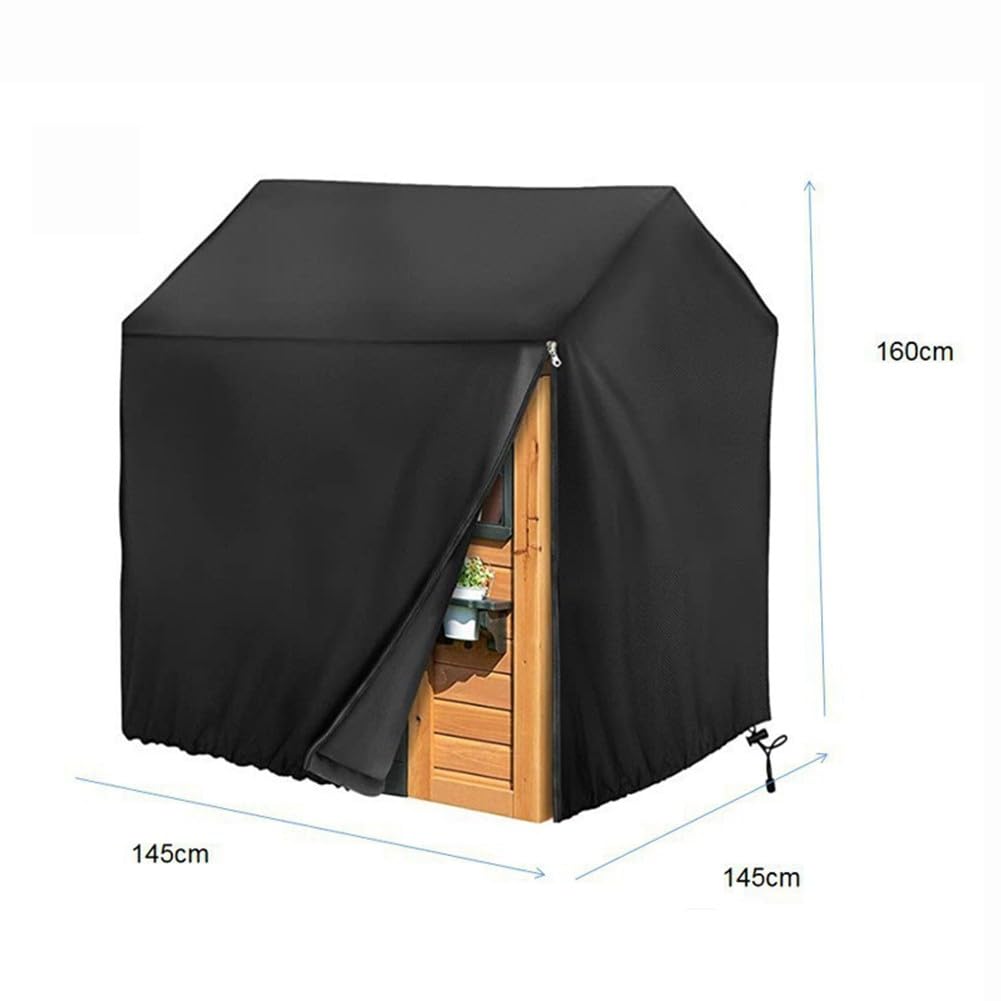 Bâche d'extérieur pour maisonnette - 145 x 145 x 160 cm - Tissu Oxford 210D argenté - Résistant au vent et aux UV - Noir