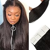 Light Yaki Tape in Hair Extensions Human Hair for Black Women 50grams 20pcs Full Seamless Skin Weft Yaki Straight Hair Extensions Remy Hair Full Head Yaki Tape in Natural Black Color 20 Inch