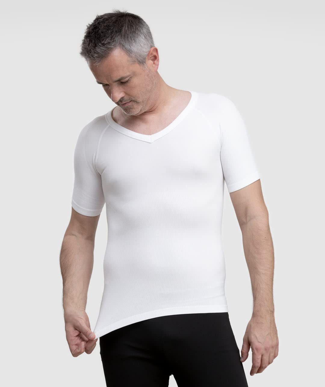 Camiseta Correctora de Postura Hombre sin Costuras | Sujeción Espalda y Hombros | Alivia el dolor de espalda | Compresión | Camiseta de cuerpo | Cuello en V | Comodidad Extrema
