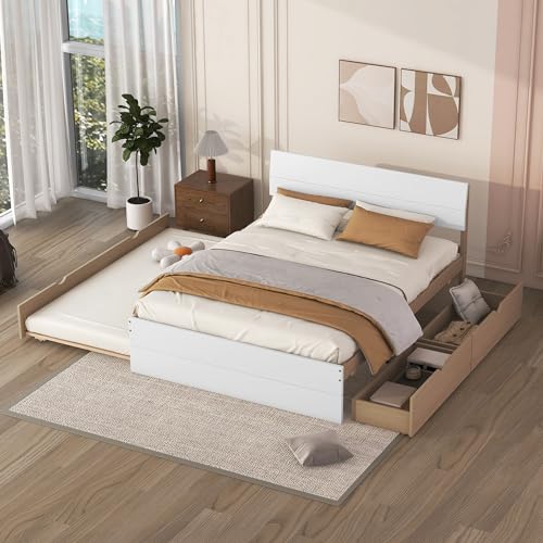 La Mejor Recopilación de Cama Canguro Coppel los más recomendados. 46 YOPTO - Marco de Cama Moderno de tamaño matrimonial con Cama rodar Individual y 2 cajones, Plataforma de Madera con cabecero y Estribo de Alto Brillo, fácil de Montar, para...