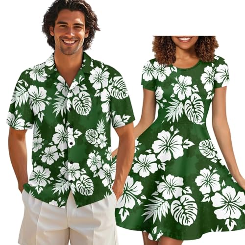 Image of AFPANQZ Couple Matching Outfit Casual Men's Button Down Shirt or Short Sleeve Summer Sundresses Dresses for Women 2026