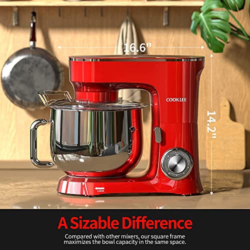Cooklee Stand Mixer, 9.5 Qt. 660W 10-Speed Electric Kitchen Mixer With Dishwasher-Safe Dough Hooks, Flat Beaters, Wire Whip & Pouring Shield Attachments For Most Home Cooks, Sm-1551, Ruby Red #TOP1