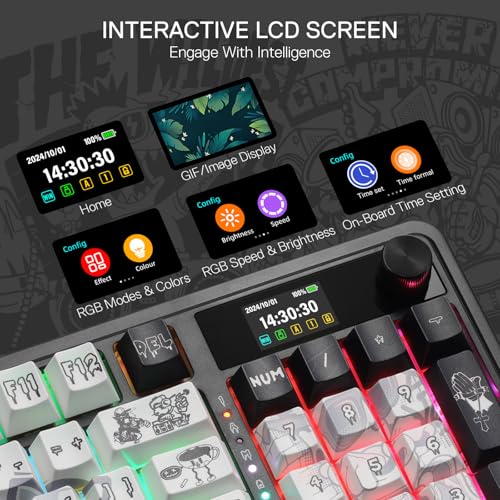 Image of Redragon K719 PRO Wireless Gasket Gaming Keyboard w /Hype Screen & Knob, 95 Keys Mechanical Keyboard, Easy-Control 1.14'' TFT Info Display, 5-Layer Noise Dampening, Street Graffiti Dye-Sub PBT Keycaps