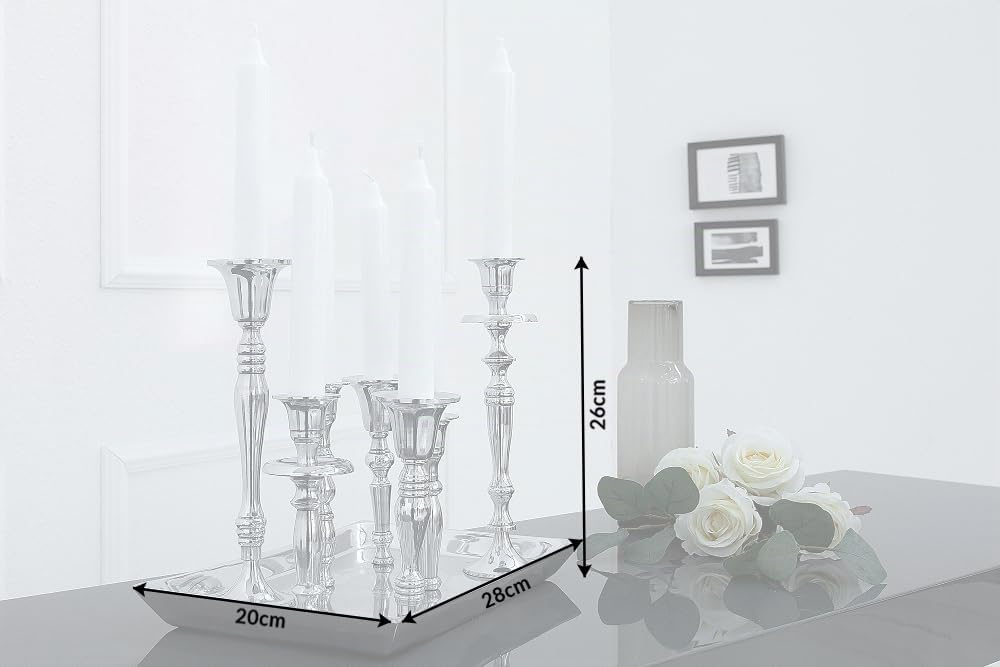 riess-ambiente Kerzenständer MODERN BAROCK 7-flammig Silber Aluminium poliert Kerzenhalter Deko-Platte Kerzenhalter Stabkerzenhalter Esstischdekoration