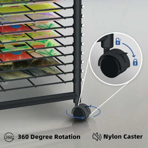 Image of INNOVART 25 Shelves Mobile Art Drying Rack for Classroom & Art Studio, Portable Steel Painting Drying Rack with 4 Wheels, Functional Artwork Display Storage Racks for Classroom, Craft Room, Home