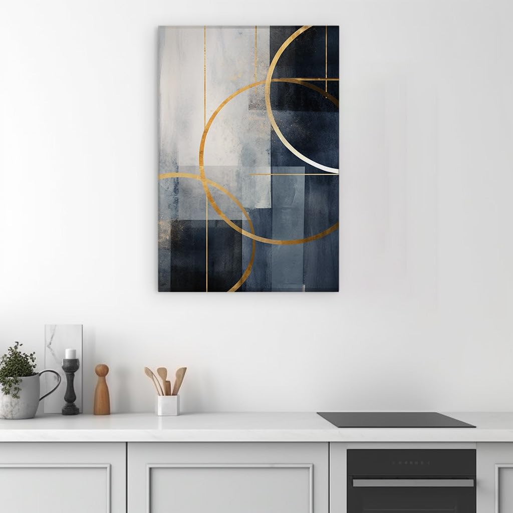 Canvas for Living room. Golden Visions and Sapphire Depths Unveiled in Abstract Artistry, 27 x 18 inch Canvas Wall Art - Contemporary Masterpieces - Modern Home Decor