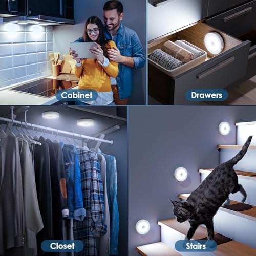 Image of Motion Sensor Light for Home (Pack 4) with USB Charging Wireless Self Adhesive LED Body Induction Lamp Sensor Light for Wardrobe Lights with Sensor Night Light for Cupboard Stairs (Round) (4)