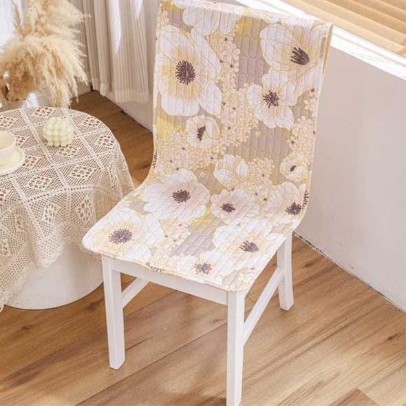 Image of HOMETHREADS Floral Quilted Cotton Chair Cover - Soft, Comfortable Dining Chair Seat Protector with Non-Slip Backing & Strong Elastic Strap for Snug Fit (White Yellow, Pack of 6)