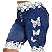 Produktbild U/A Damen Hohe Taille Drucken Shorts Spitze Patchwork Fitness Leggings Frauen Weiche Shorts Sommer Sport Gym Shorts Gr. 5X-Large, blau