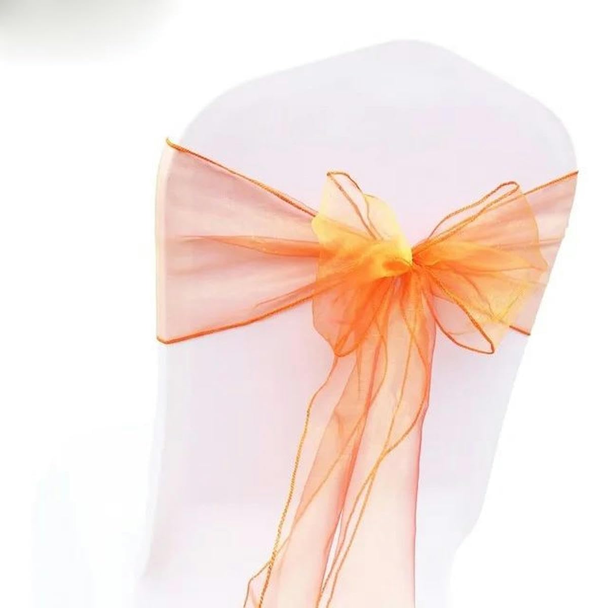 Nastri a Fiocco per sedie, 25 Pezzi/Set Fodera for Sedia in Tessuto Tull di Organza Trasparente(Coral Orange)
