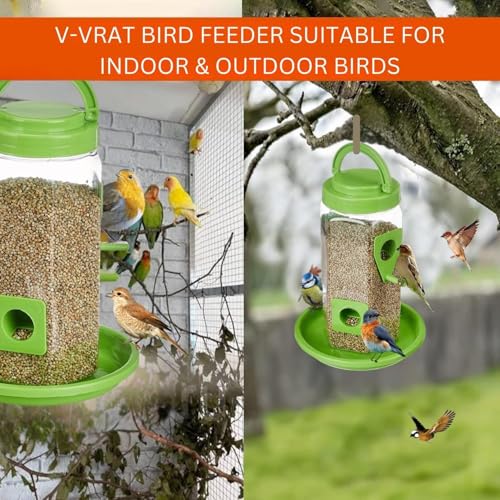 Image of QONETIC Bird Feeder Tower | Hanging for Balcony, Window, Garden | Outdoor Plastic Bird Food Feeder | 900g Seed Container for Sparrows, Finches, Budgies (Bird Feeder, 1)