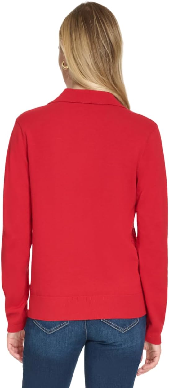 Nautica Women's V-Neck Cable Polo Long Sleeve