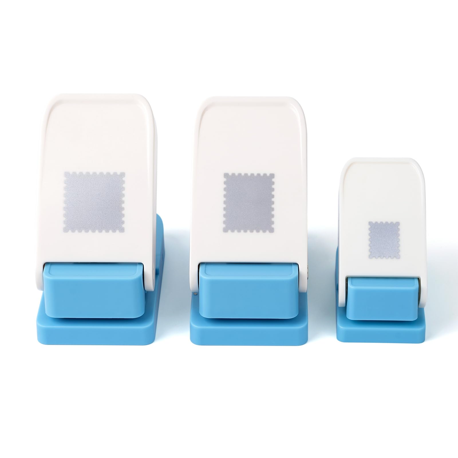3 Pcs Stamp Punch, 1x0.8inch/0.6x0.5inch Mini Rectangle Postage Stamps Punches, 1x1inch Square Stamps Hole Punch, Stamp Cutter Hole Puncher, Paper Punches for Crafting DIY Scrapbooking Journaling — image 1