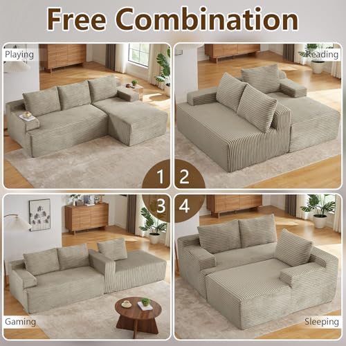 Image of 96.1 inch Modular Sectional Sofa Couches L-Shape Couch 3 Seat Modular Sofa Corduroy Memory Foam Sectional Boneless Couches for Living Room, Cloud Couch with Oversized Chaise(Camel, Right Facing)