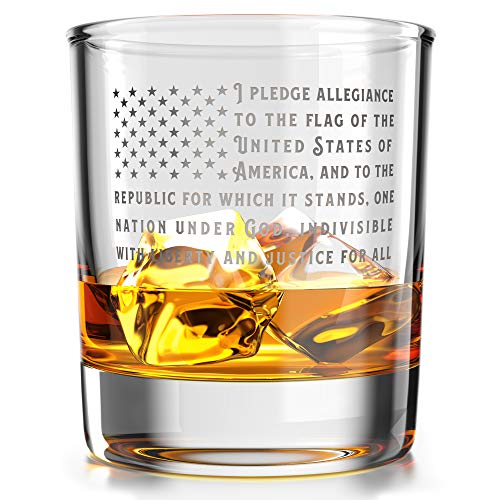 Pledge of Allegiance American Flag - Old Fashioned Whiskey Rocks Bourbon Glass - 10 oz capacity