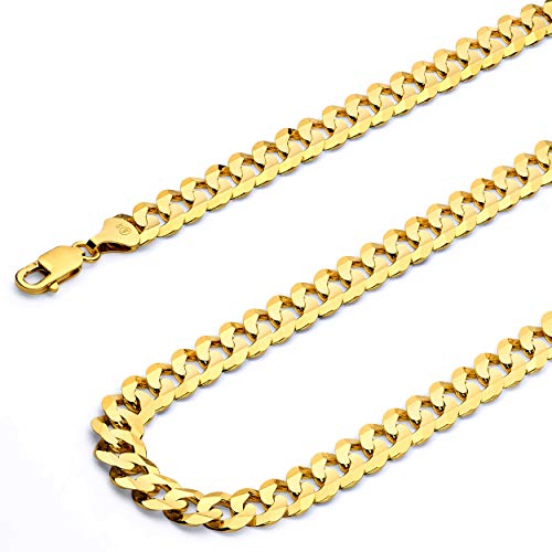 14k REAL Yellow/Two Tone Gold Bevelled Hollow 11mm, 9mm, 6.5mm, 5mm, 4.5mm, 3.5mm, 2.5mm, 2mm Cuban Curb Chain Necklace/Bracelet with Lobster Claw Clasp3