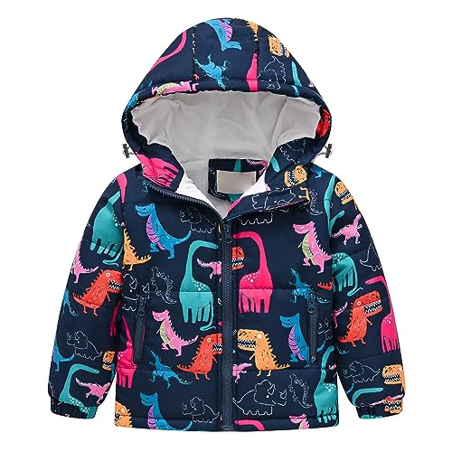 Toddler Boys Girls Winter Hooded Cartoon Printed Top Long Sleeve Zipper Padded Thick Jacket Kids Coats Girls