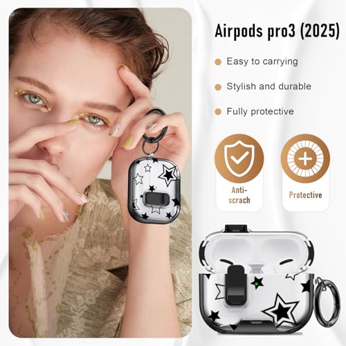 Image of Compatible Airpods Pro 3 Case (2025) with Phone Stand & Cleaner Kit,Cute Soft Silicone Lock Clip Apple AirPods Pro 3rd Generation Case, Airpod Pro 3 Cover with Keychain for Women /Girls