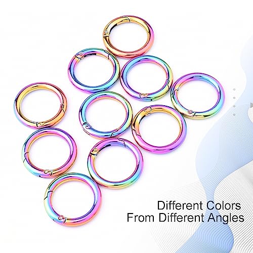 Image of 10Pack 1 Inch Metal Spring O Ring Clips Keychain, Round Carabiner Clips Keyrings Snap Hook Buckle, Purse Shoulder Bag Chain Ring Clip Replacement Paracord Keychain Lanyard Leather DIY Crafts (Rainbow)