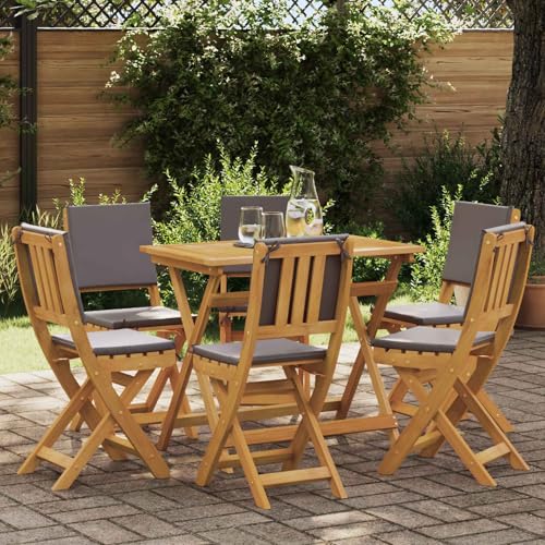 sephironlbb Chaises de bistrot d'extérieur Pliables en Bois d'acacia Massif Gris foncé 38 x 46 x 85 cm avec Coussins Amovibles 6 pièces pour Jardin terrasse Balcon Patio