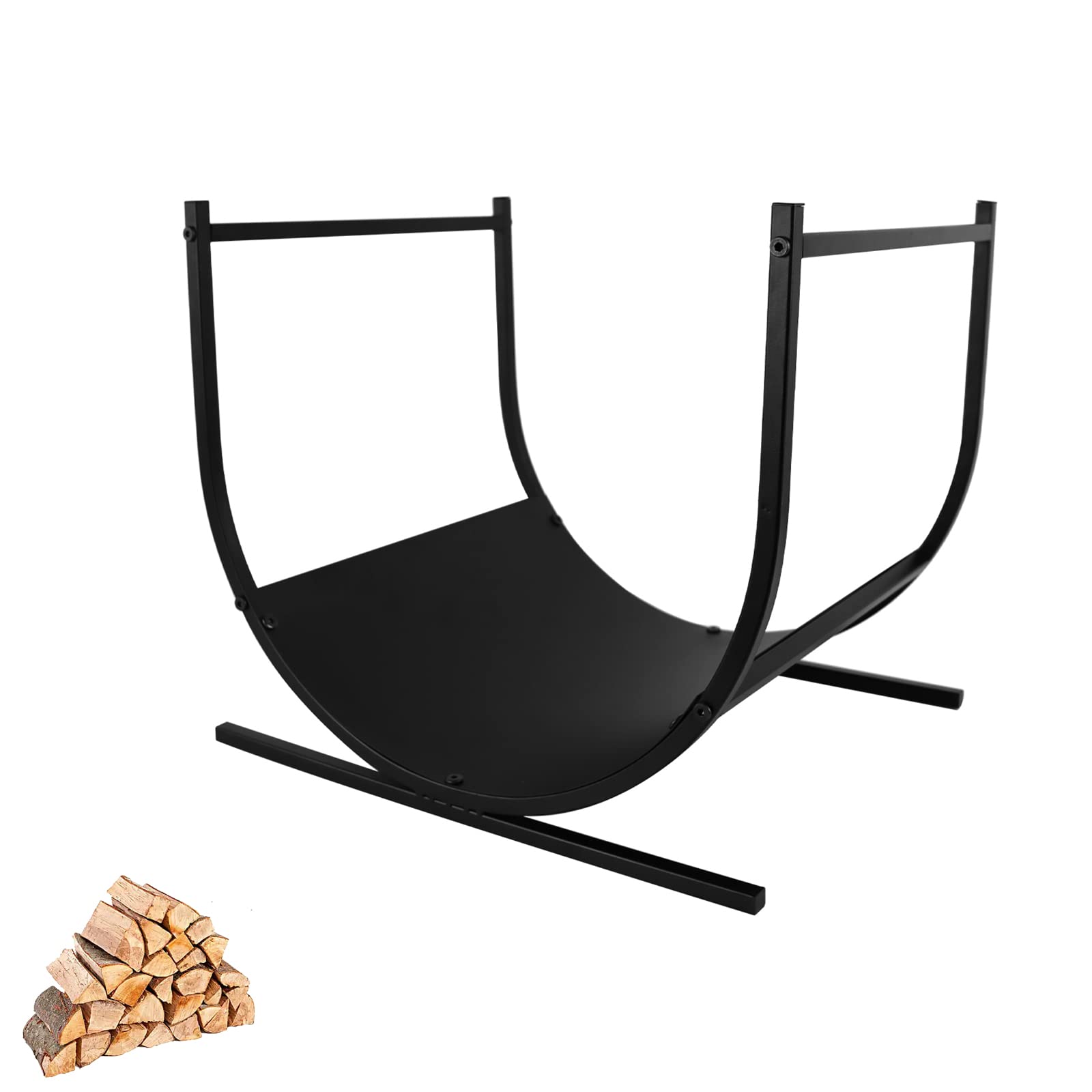 YRHome Scaffale per legna da ardere, semicircolare, 44,5 x 37,5 x 40 cm (lunghezza x larghezza x altezza), in acciaio verniciato a polvere, per legna da ardere, per interni ed esterni, colore nero