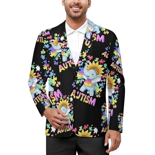 Autism Awareness Elephant Casual Men's Blazers Two Button Lapel Suits Jacket Lightweight Sport Coats