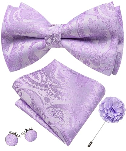 Image of YOHOWA Mens Bow Tie Set Paisley Coloful Pre-tied Bowties Adjustable with Handkerchief Cufflinks Wedding Prom Party