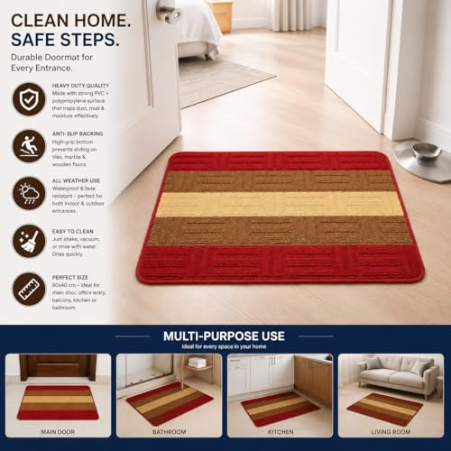 Image of DecorTwist PVC Door Mat 60x40 cm | Heavy Duty Indoor Outdoor Entrance Mat | Anti-Slip Rubber Back | Waterproof, Dust & Dirt Trapping | Non-Slip Mat for Home & Office | Style 5 Black Blue | Pack of 2