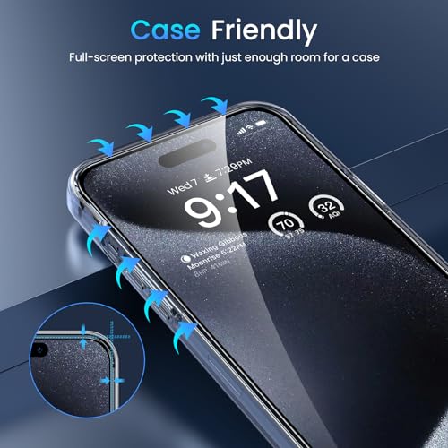 Image of Fotbor [3+3 Pack for iPhone 15 Pro Screen Protector with Camera Lens Protector, Tempered Glass Shatterproof Easy Installation Frame, HD Clear Full Coverage iPhone 15 Pro Accessories 6.1 Inch