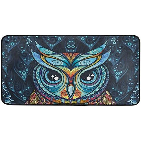 MOYYO Kitchen Mat Tribal Style Owl Kitchen Rug Mat Anti-Fatigue Comfort Floor Mat Non Slip Oil Stain Resistant Easy to Clean Kitchen Rug Bath Rug Carpet for Indoor Outdoor Doormat Cover