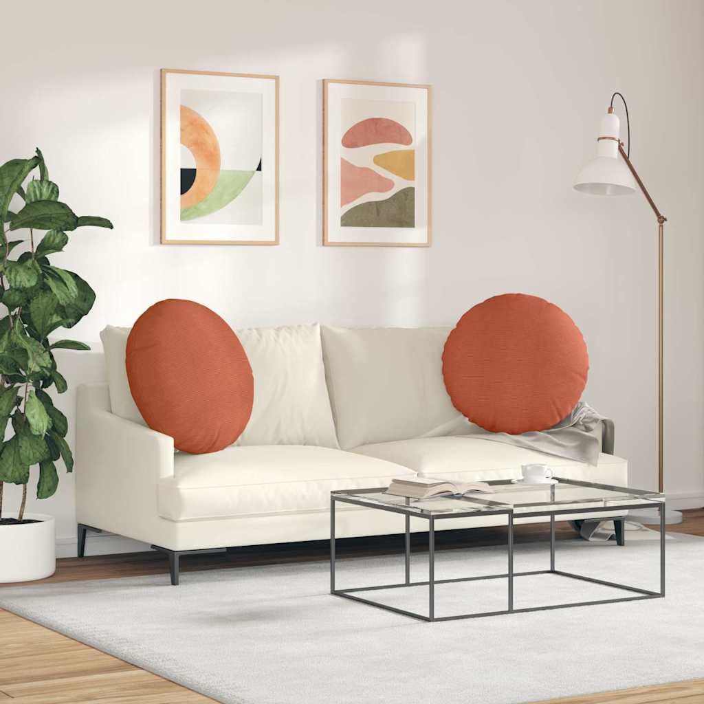 2er Set Sitzkissen Rot-Orange Ø60x21 cm Rundes Bodenkissen | Bequeme Bodenkissen mit weichem Cord-Bezug und Reißverschluss für gemütliche Stunden im Wohnzimmer und Schlafzimmer.
