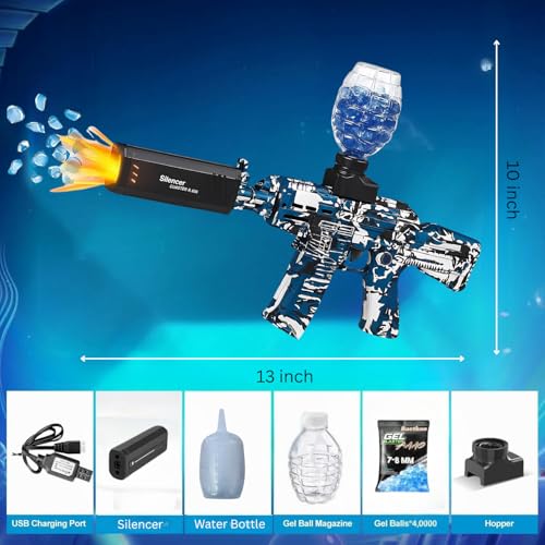 Image of Electric Gel Ball Blaster Toy Gun for Kids | Splatter Ball Gun with Water Gel Beads, Smoke & Lights | Automatic Shooting Toy Outdoor Game for Boys | Best Gift for Children