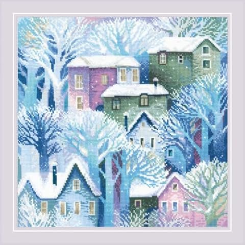 RIOLIS - Panel/Cushion Town 2247, Cross Stitch Kits 15¾"x15¾, Cross Stitch Kits for Beginners & Advanced, Crossstitching Kits Adult, Counted Stitching Kits, Winter Embroidery Kit Cover