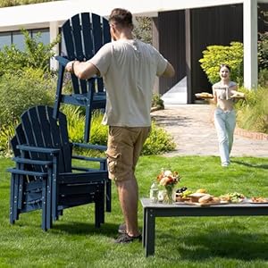 Stackable Adirondack Chair - All-Weather HDPE Outdoor Patio Chair - Durable and Space -Saving Design for Easy Storage - Ideal for Porch, Lawn, or Garden-Navy Stackable Adirondack Chair All Weather HDPE Outdoor Patio Chair Durable and Space Saving Design for Easy Storage Ideal for Porch Lawn or Garden Navy
