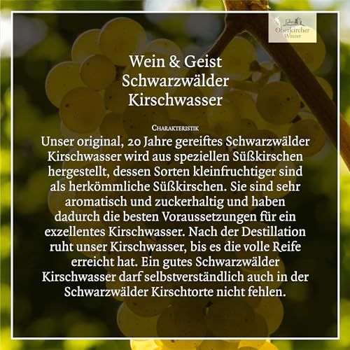 Oberkircher Winzer Schwarzwälder Kirschwasser - WEIN & GEIST - edler Obstbrand (42% vol.) aus speziellen Süßkirschen, 20 Jahre gereift, unser Original aus dem Schwarzwald (1 x 0,5l)
