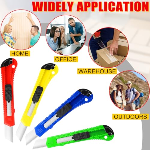 Utility Knife Box Cutter Set - 120 Pack, Retractable, 18 MM Wide Blade, Cardboard Art Craft, Office and Home Use (Multicolor)
